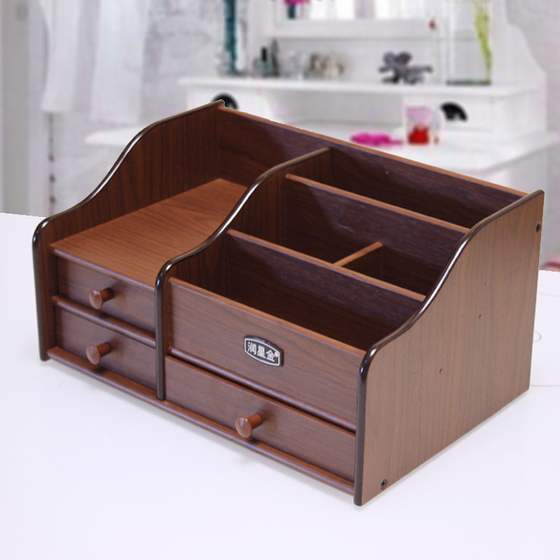桌面护肤品化妆品收纳盒梳妆台卧室置物架整理盒多功能家用木制盒