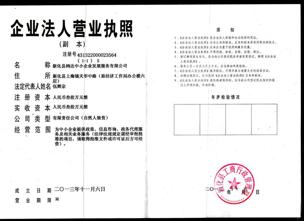 新化县鸿达中小企业发展服务有限公司